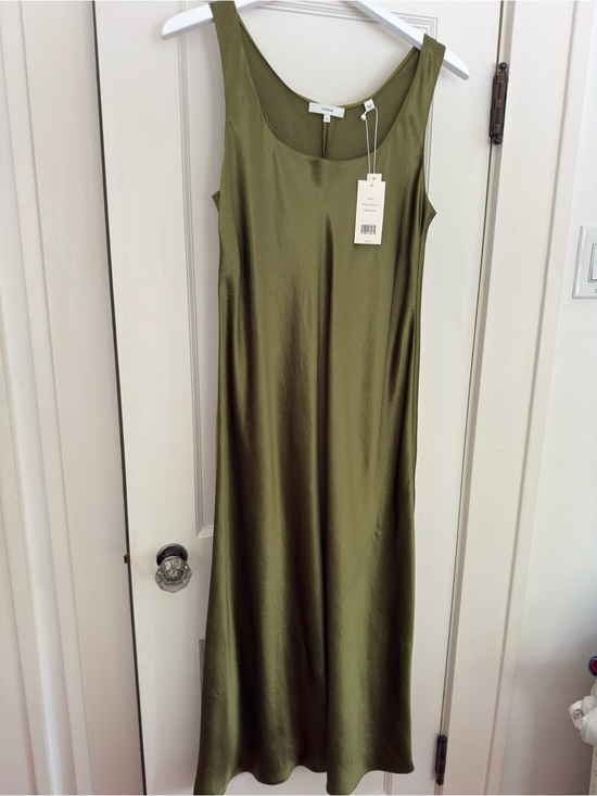 Vince Dresses & Skirts - Vince Olive Green Satin Maxi Slip Dress